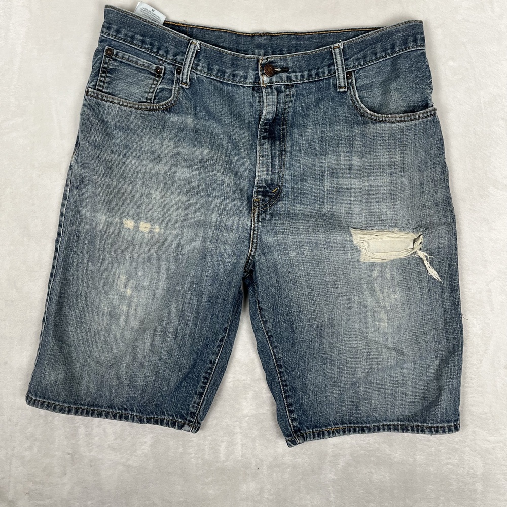 Vintage Levi's 569 Denim Shorts Mens 36 Blue Medium Wash Distressed 12 Inseam